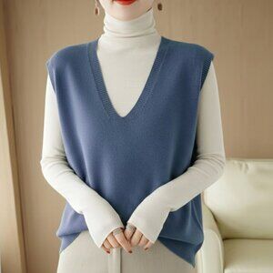 BUYKUD Soft Wool Knit V-Neck Vest, M  NWT